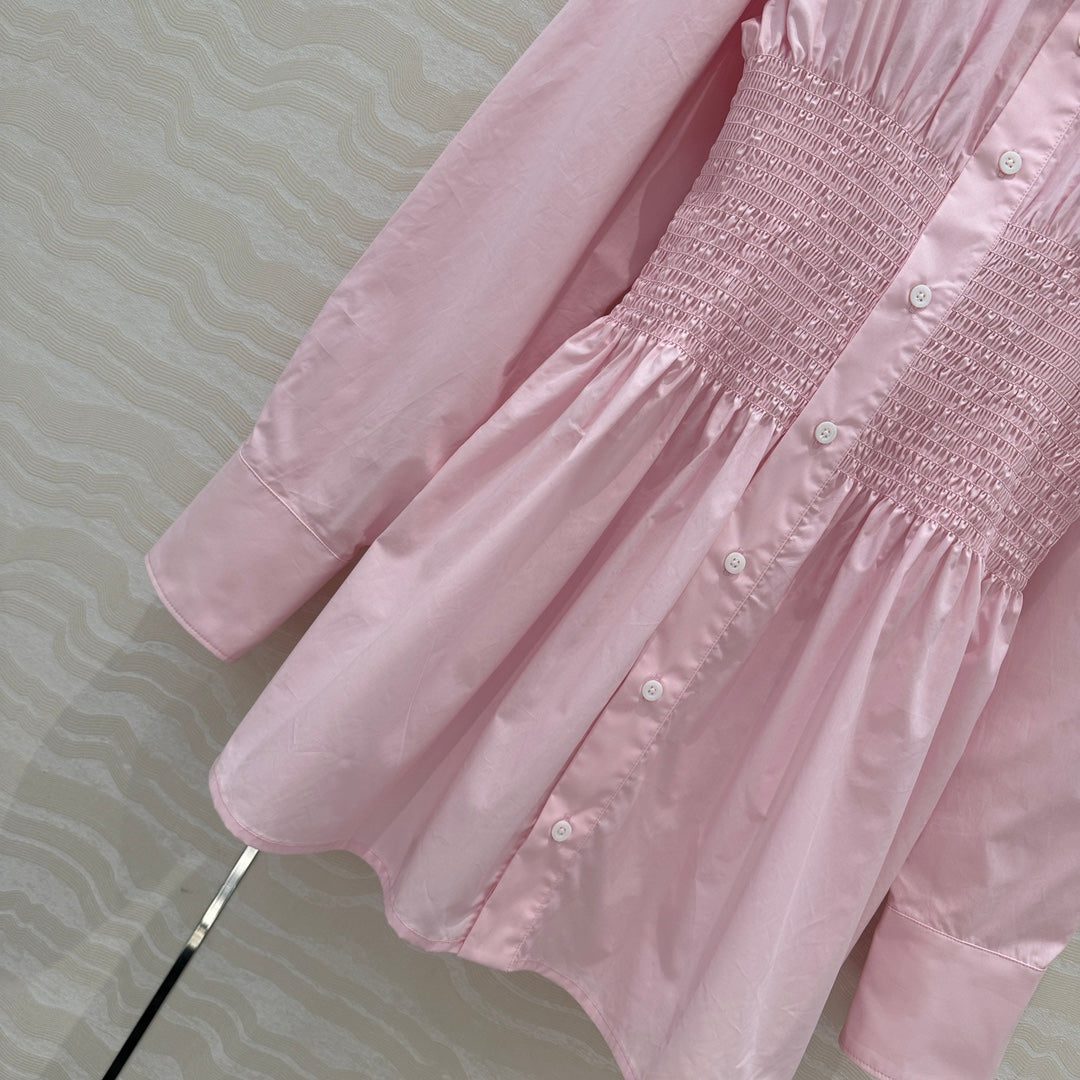 Prada Shirt Dress With Waist Design Pink Cotton