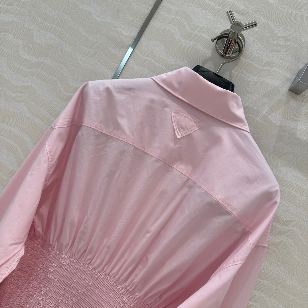 Prada Shirt Dress With Waist Design Pink Cotton