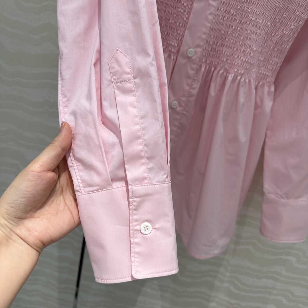 Prada Shirt Dress With Waist Design Pink Cotton