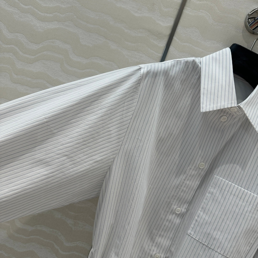 Loewe Pinstriped Shirt Dress White Cotton