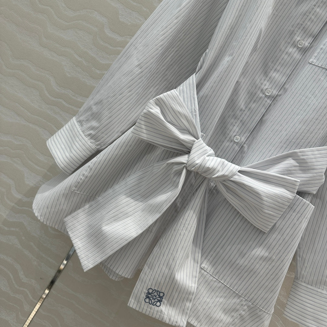 Loewe Pinstriped Shirt Dress White Cotton