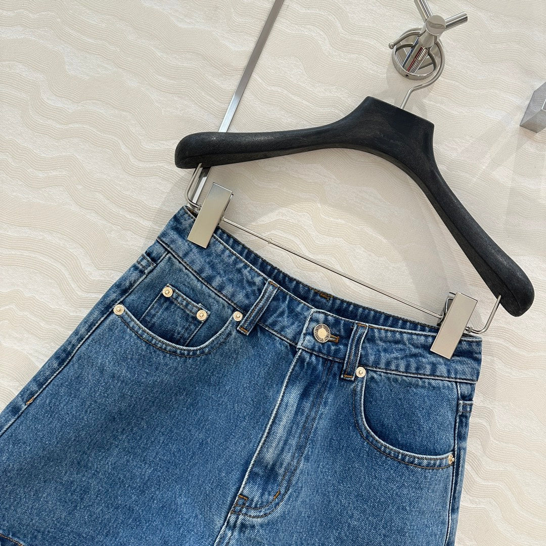 LV Denim Fabric Short Blue Cotton
