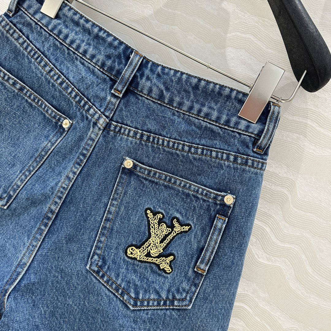 LV Denim Fabric Short Blue Cotton