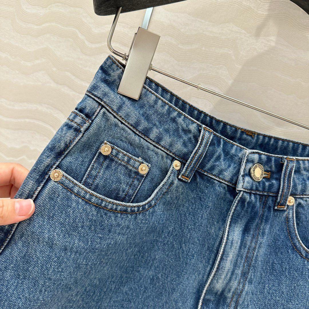 LV Denim Fabric Short Blue Cotton