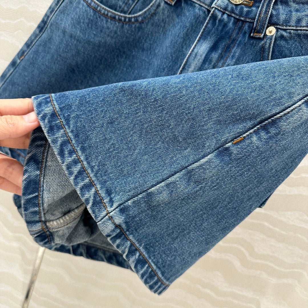 LV Denim Fabric Short Blue Cotton