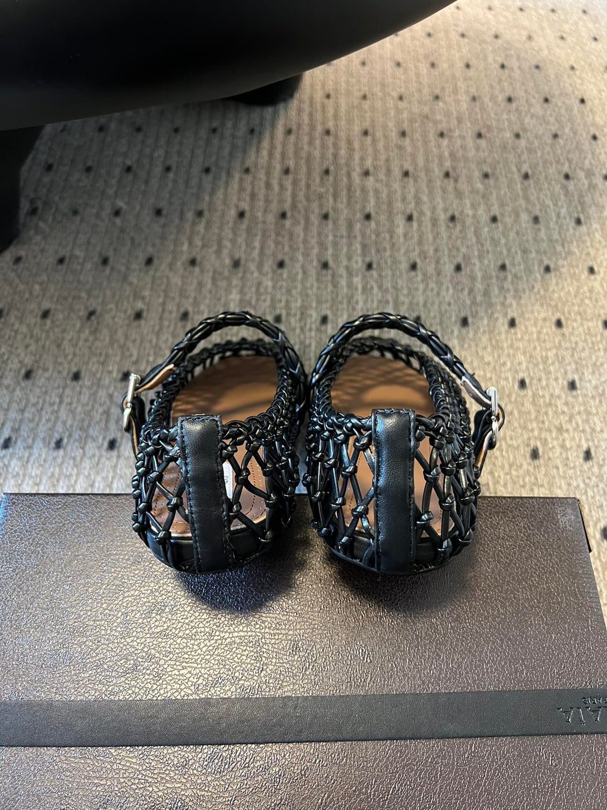 Alaia 25 Braided Ballet Flats Black Cowhide 303677