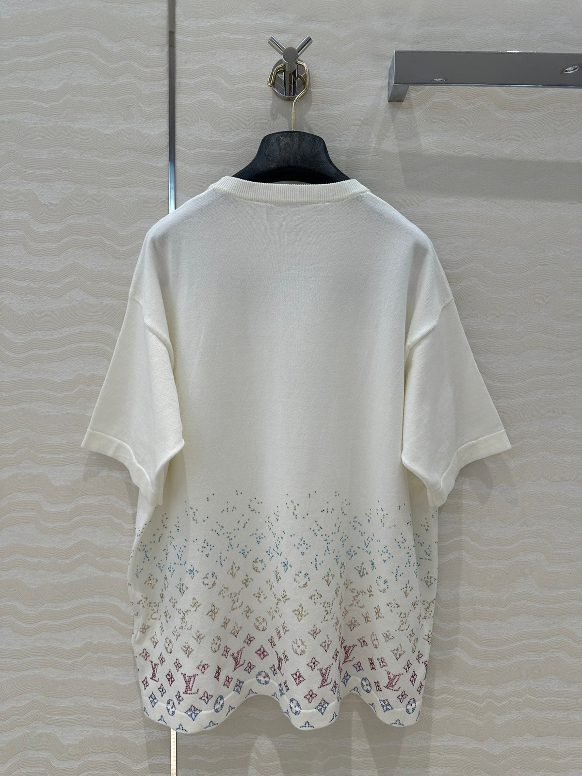 LV Short-Sleeved Knit Sweater Shirt White Black Cotton