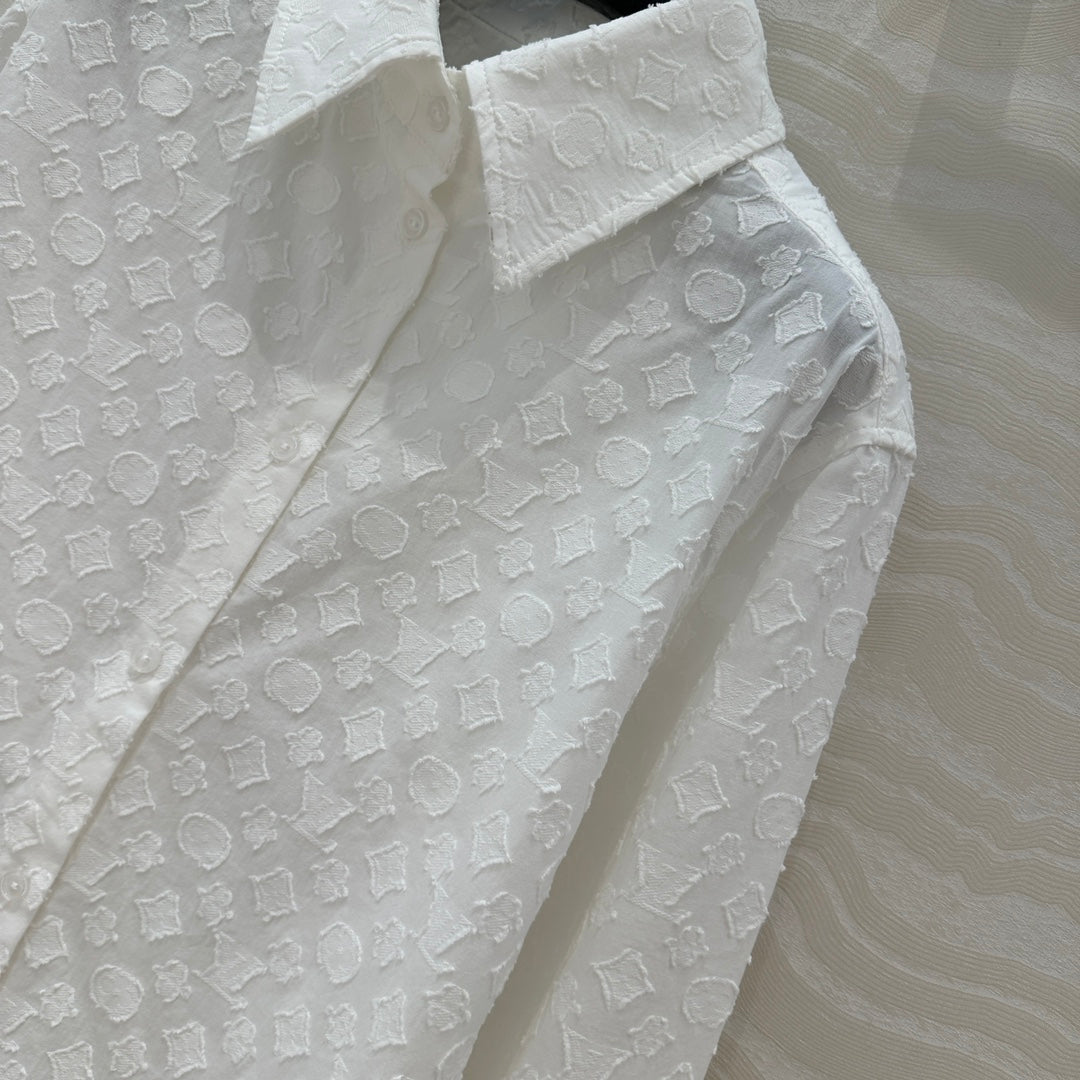 LV Jacquard Fabric Shirt White Cotton