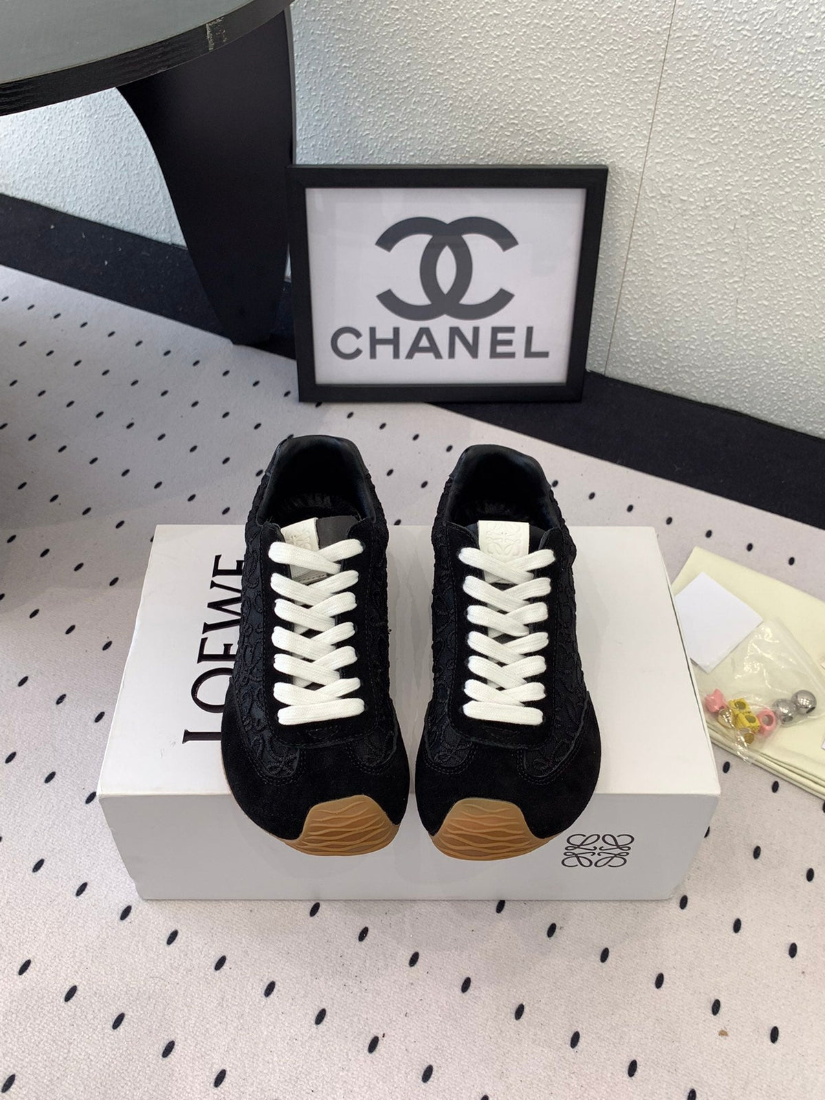 Loewe 25 Runner Sneaker Black Mesh Suede 265455