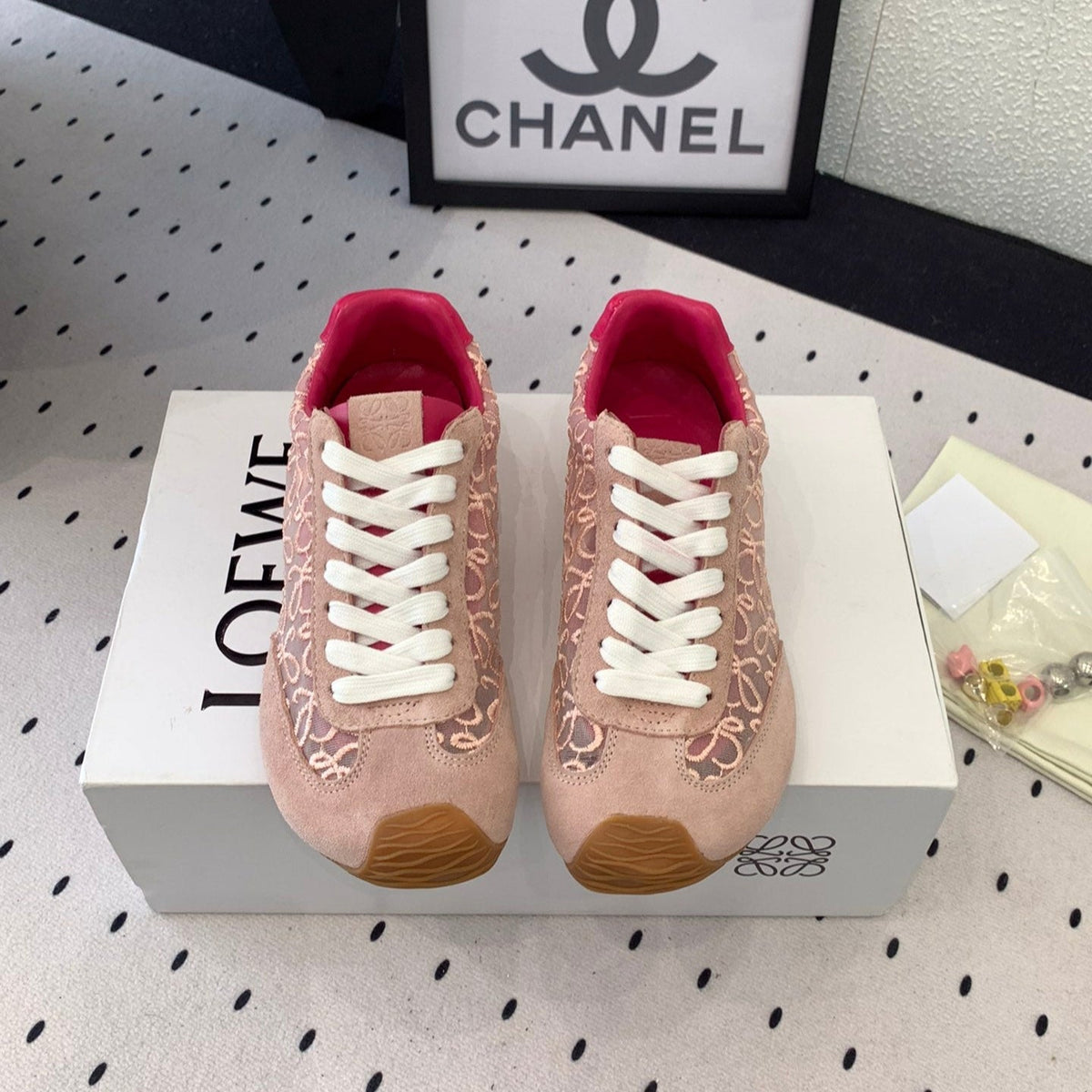 Loewe 25 Runner Sneaker Pink Mesh Suede
