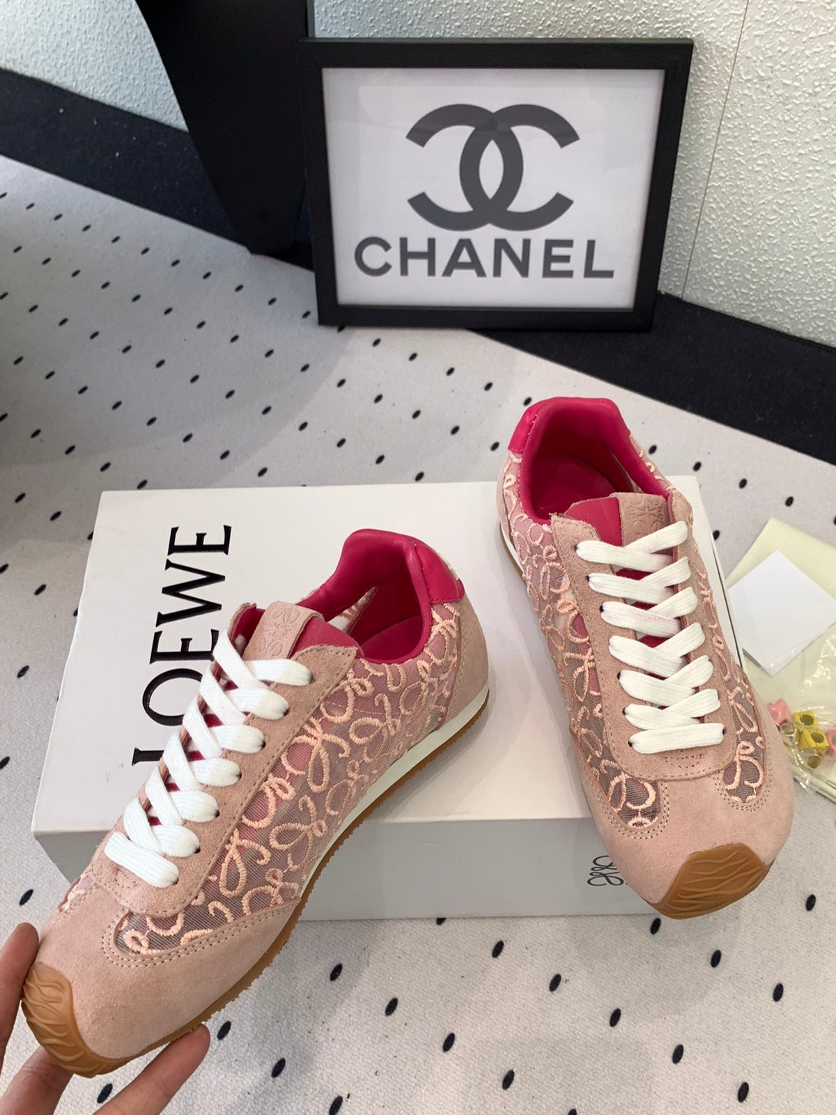 Loewe 25 Runner Sneaker Pink Mesh Suede