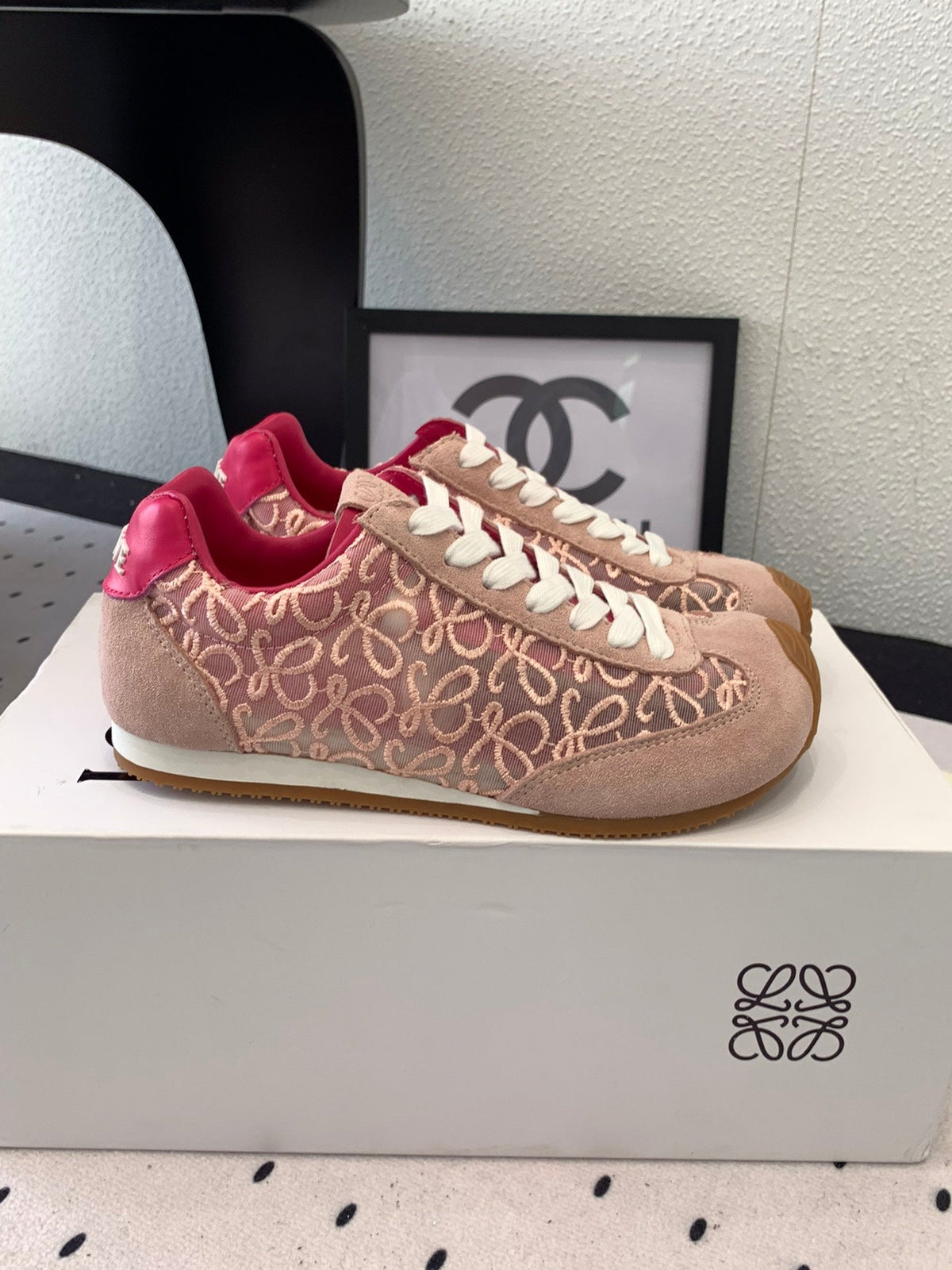 Loewe 25 Runner Sneaker Pink Mesh Suede