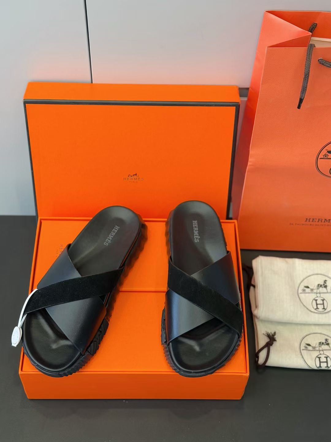 HM Men's Infra Slide Black Cowhide Suede 600000
