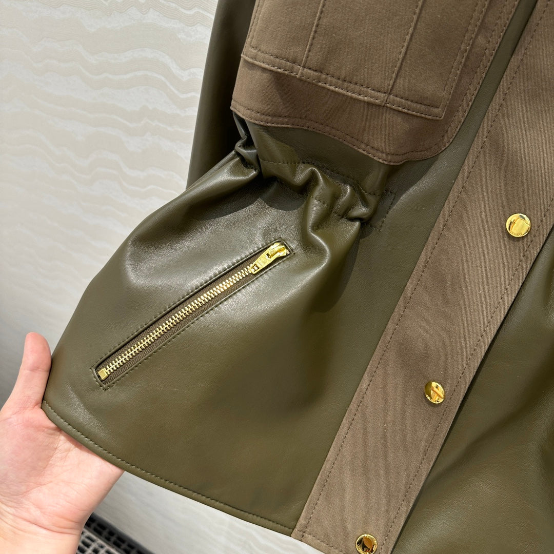 Celine Hooded Jacket Military Green Lambskin