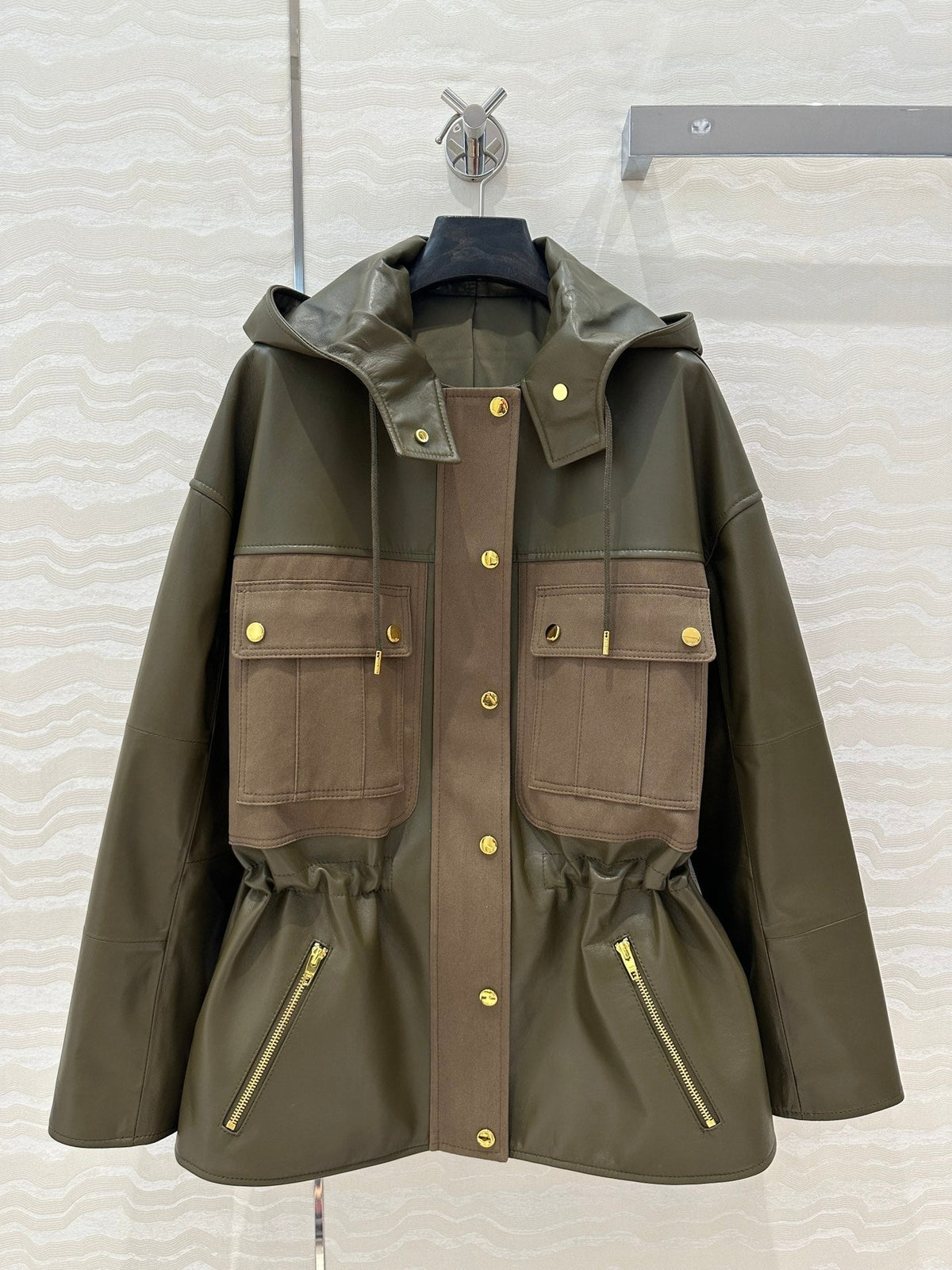 Celine Hooded Jacket Military Green Lambskin