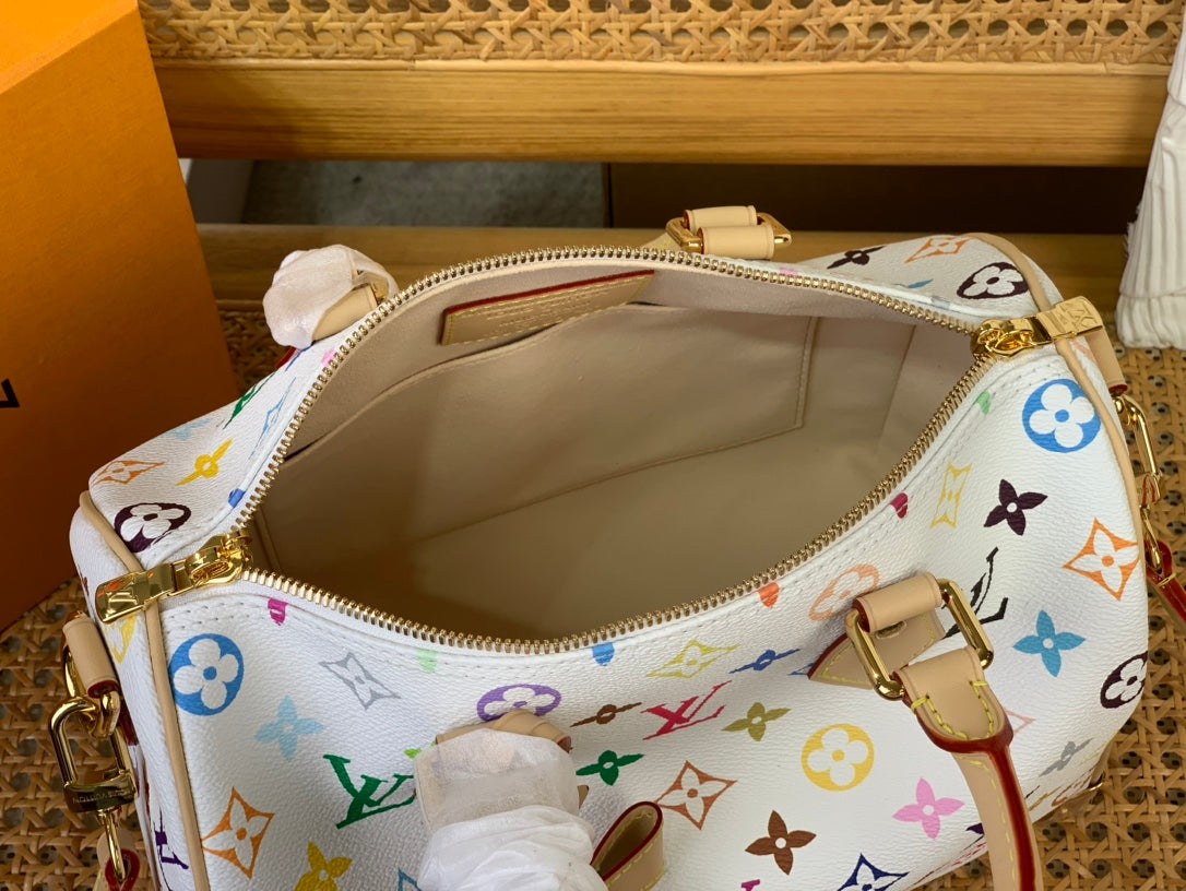 LV x TM Speedy Bandouliere 25cm White Multicolored Monogram Canvas