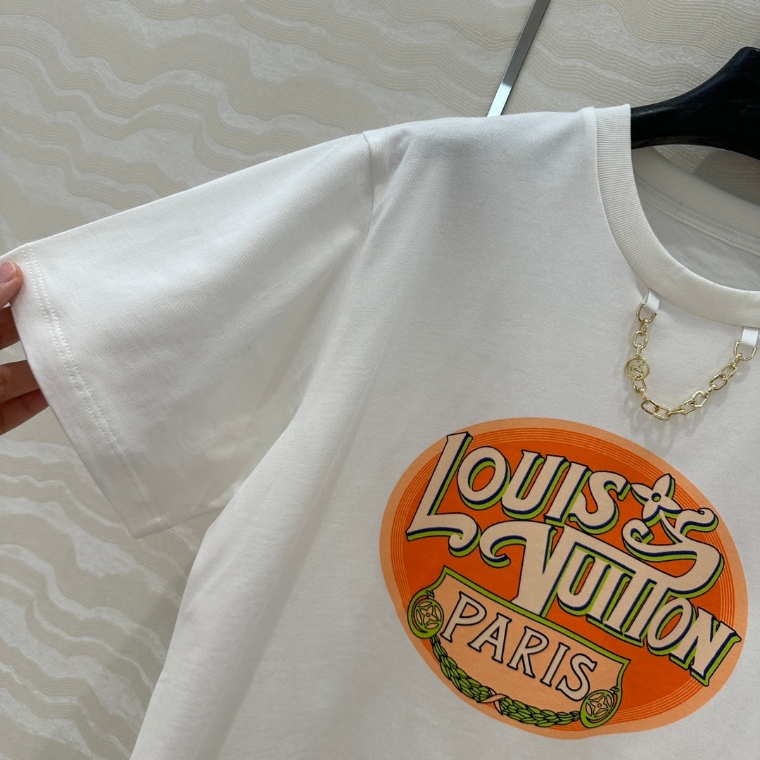 LV Classic Monogram Printed T-shirt White Orange Cotton