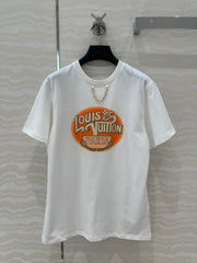 LV Classic Monogram Printed T-shirt White Orange Cotton