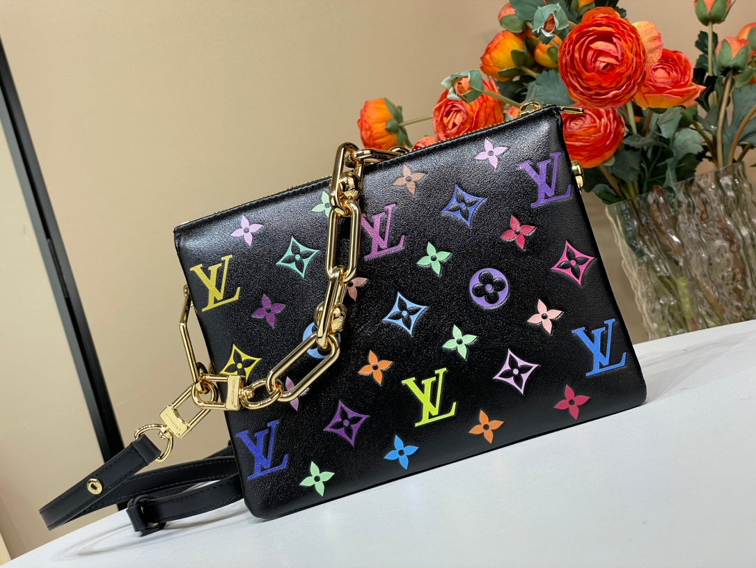 LV x TM Coussin BB 21cm Black Multicolor Monogram-embossed Lambskin