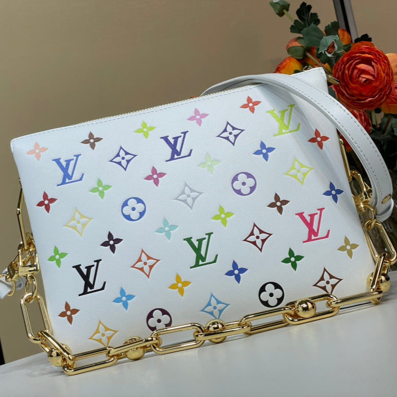 LV x TM Coussin BB 21cm White Multicolor Monogram-embossed Lambskin