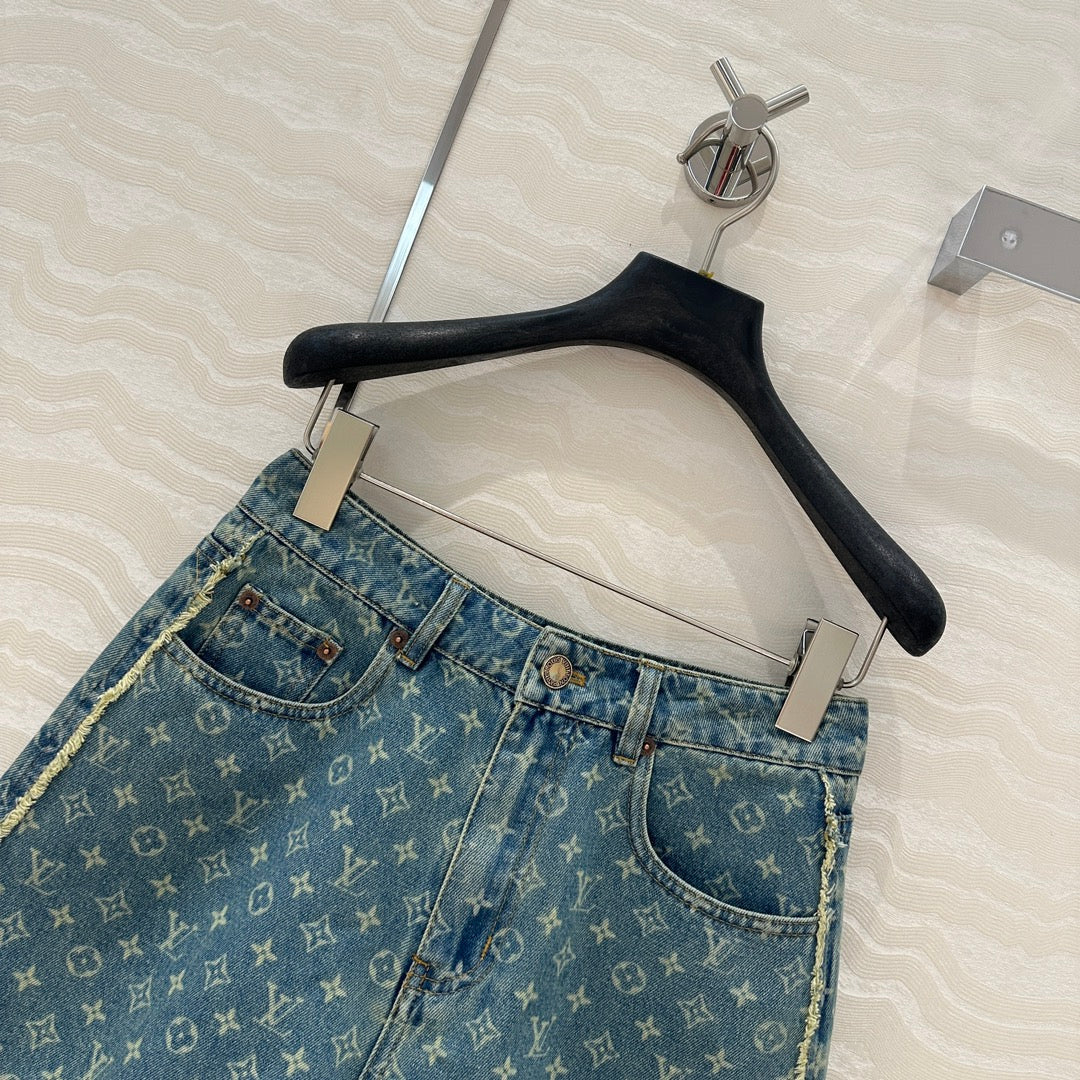 LV Side Border Denim Short Blue Cotton