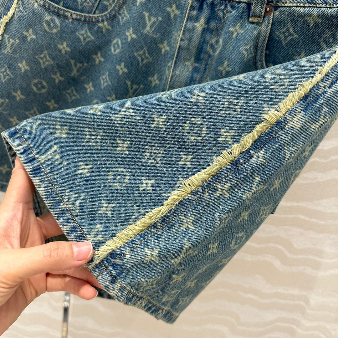 LV Side Border Denim Short Blue Cotton