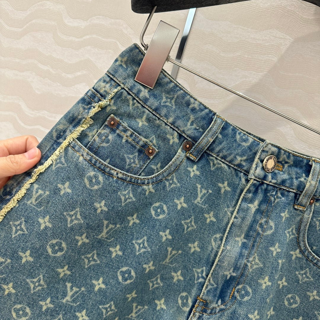 LV Side Border Denim Short Blue Cotton
