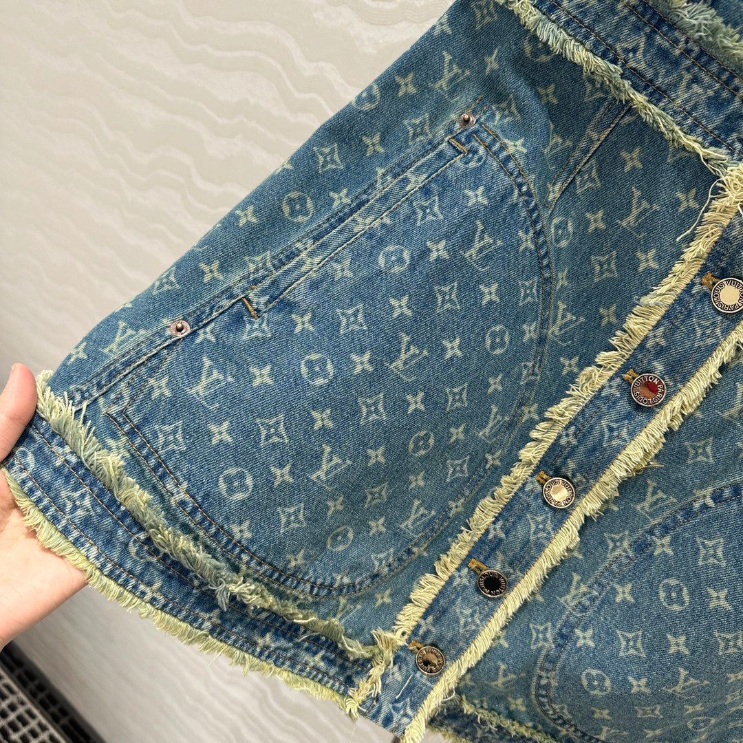 LV Hair Edge Craftsmanship Denim Dress Blue Cotton