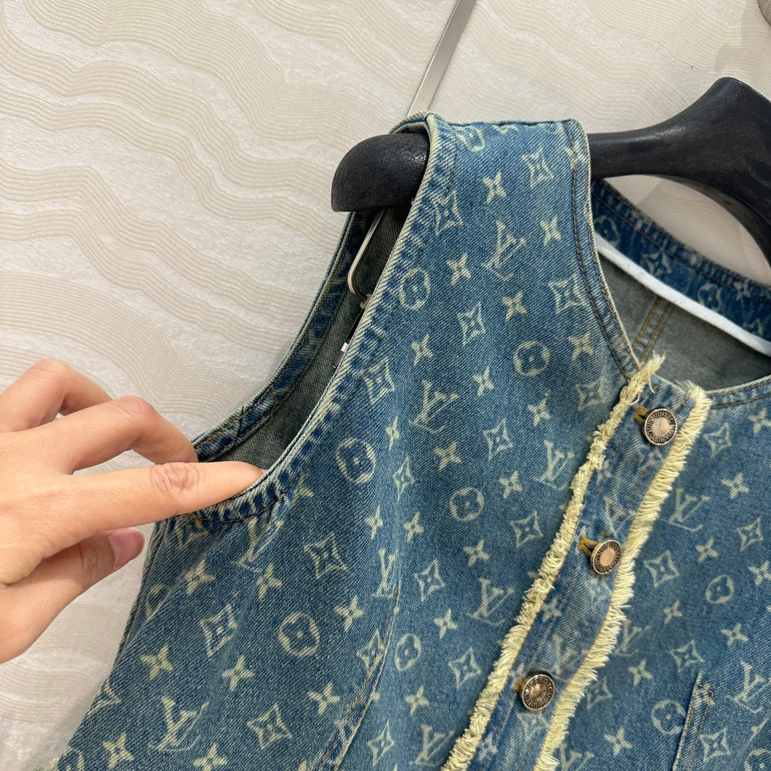 LV Hair Edge Craftsmanship Denim Dress Blue Cotton