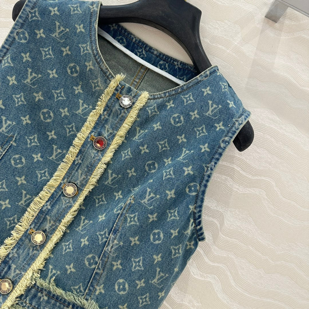 LV Hair Edge Craftsmanship Denim Dress Blue Cotton