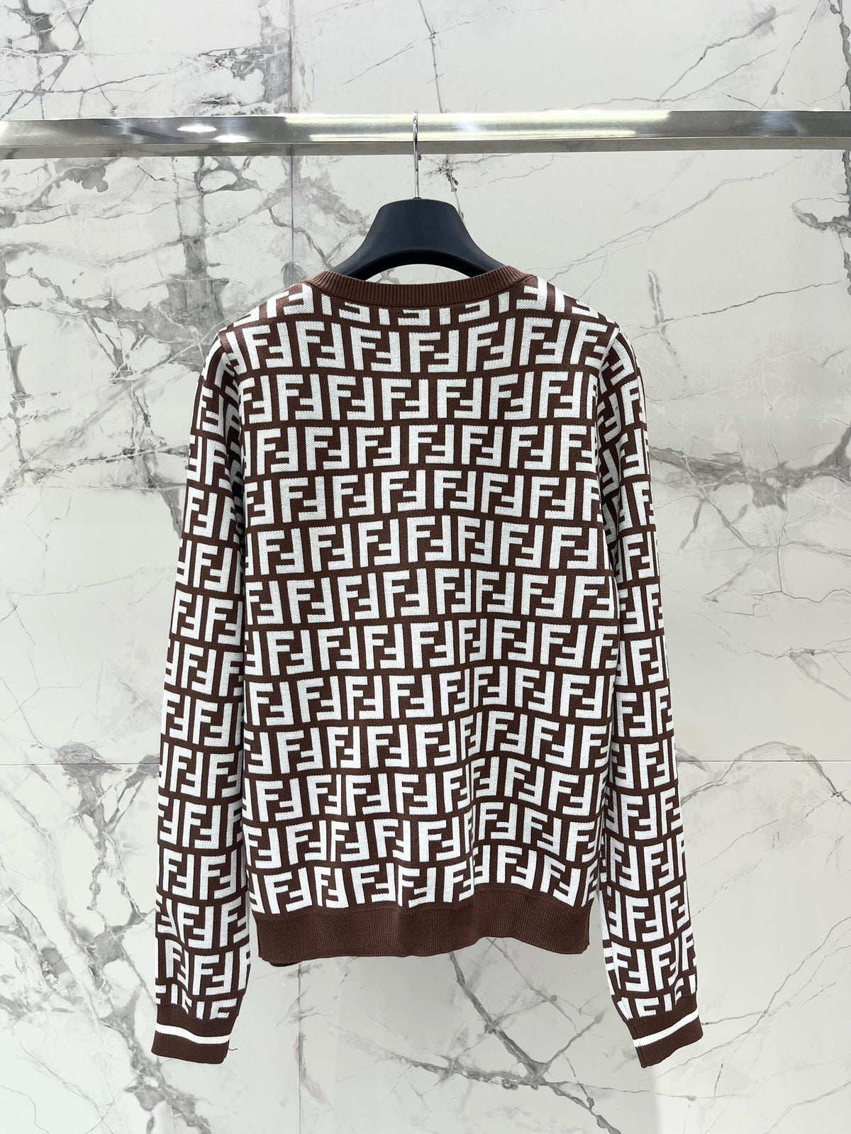 Fendi Double f Letter Knitted Cardigan Brown Wool
