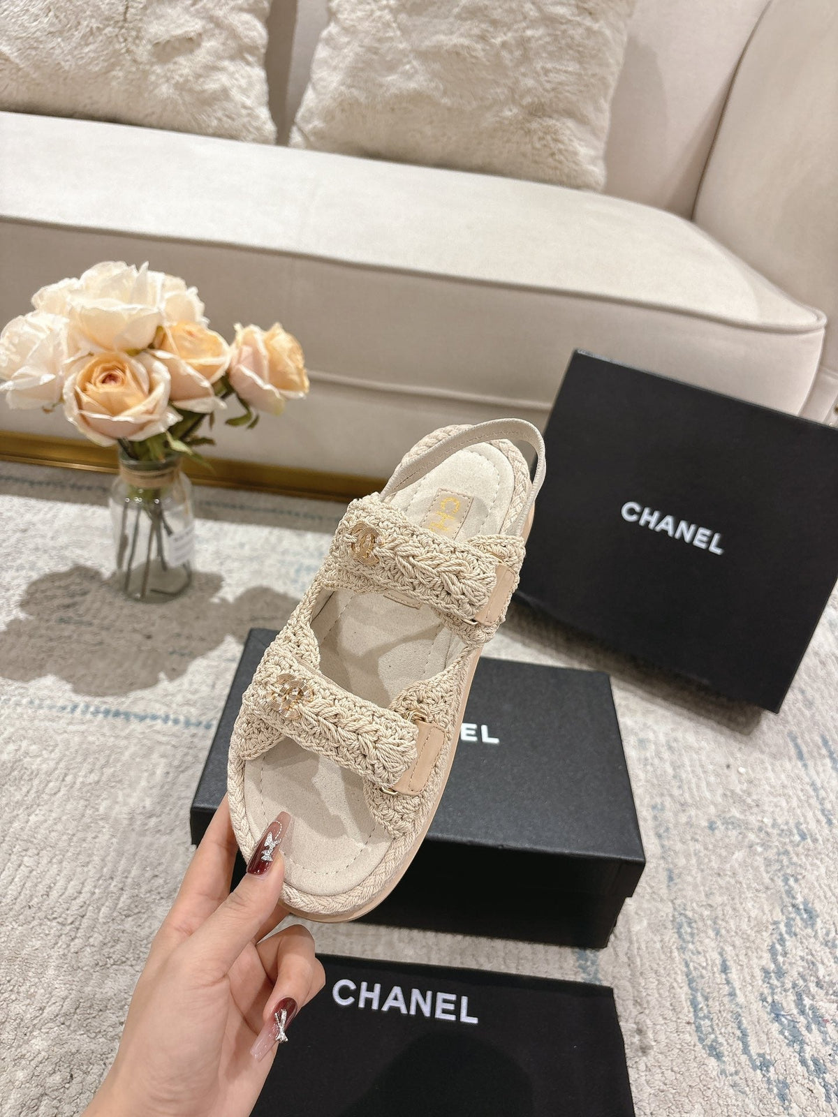 CC 25S Dad Sandal Raffia Calfskin