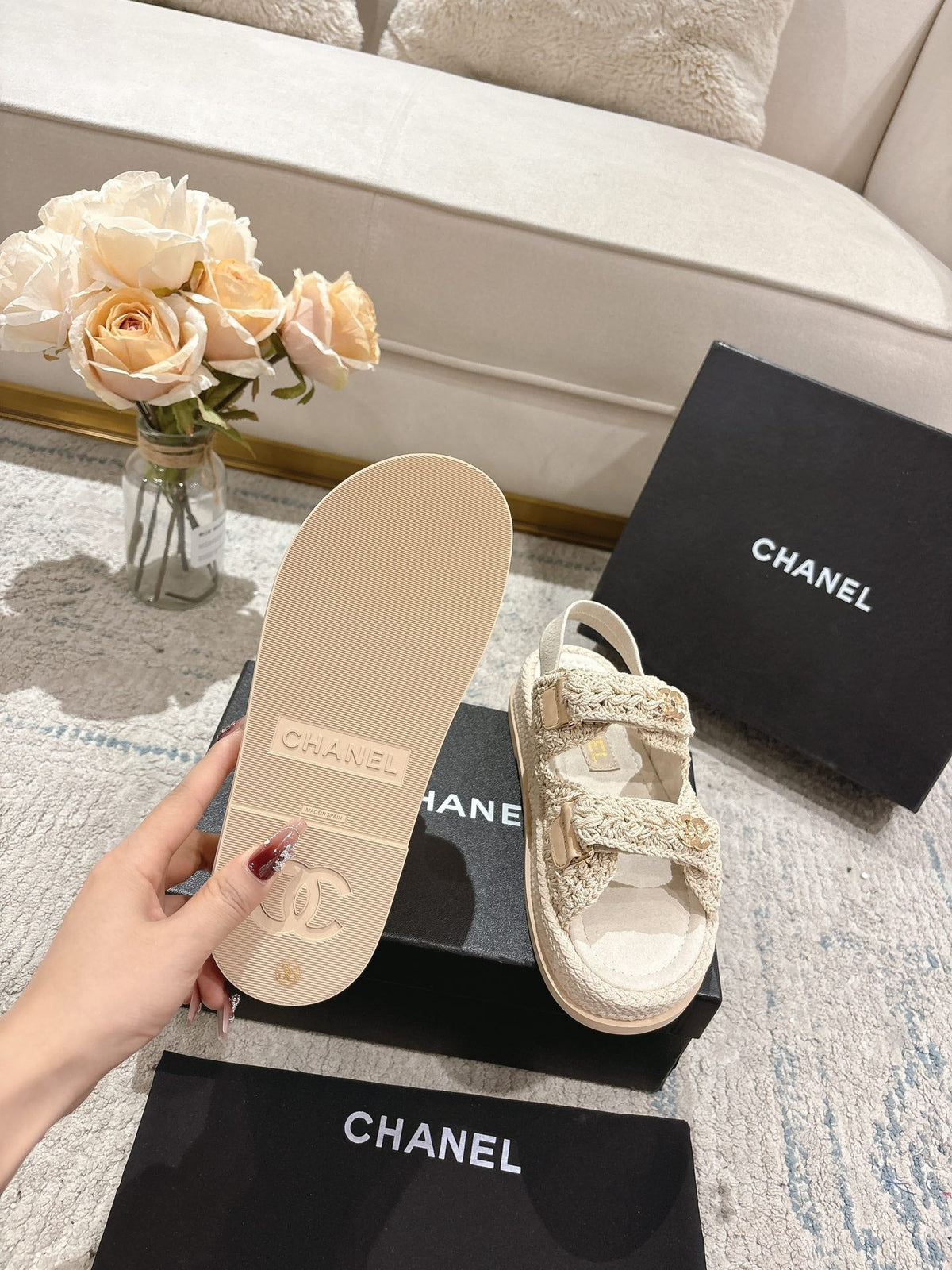 CC 25S Dad Sandal Raffia Calfskin