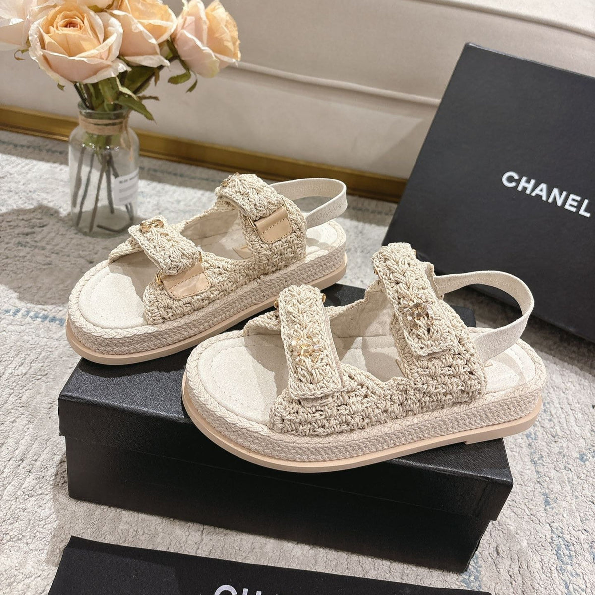CC 25S Dad Sandal Raffia Calfskin