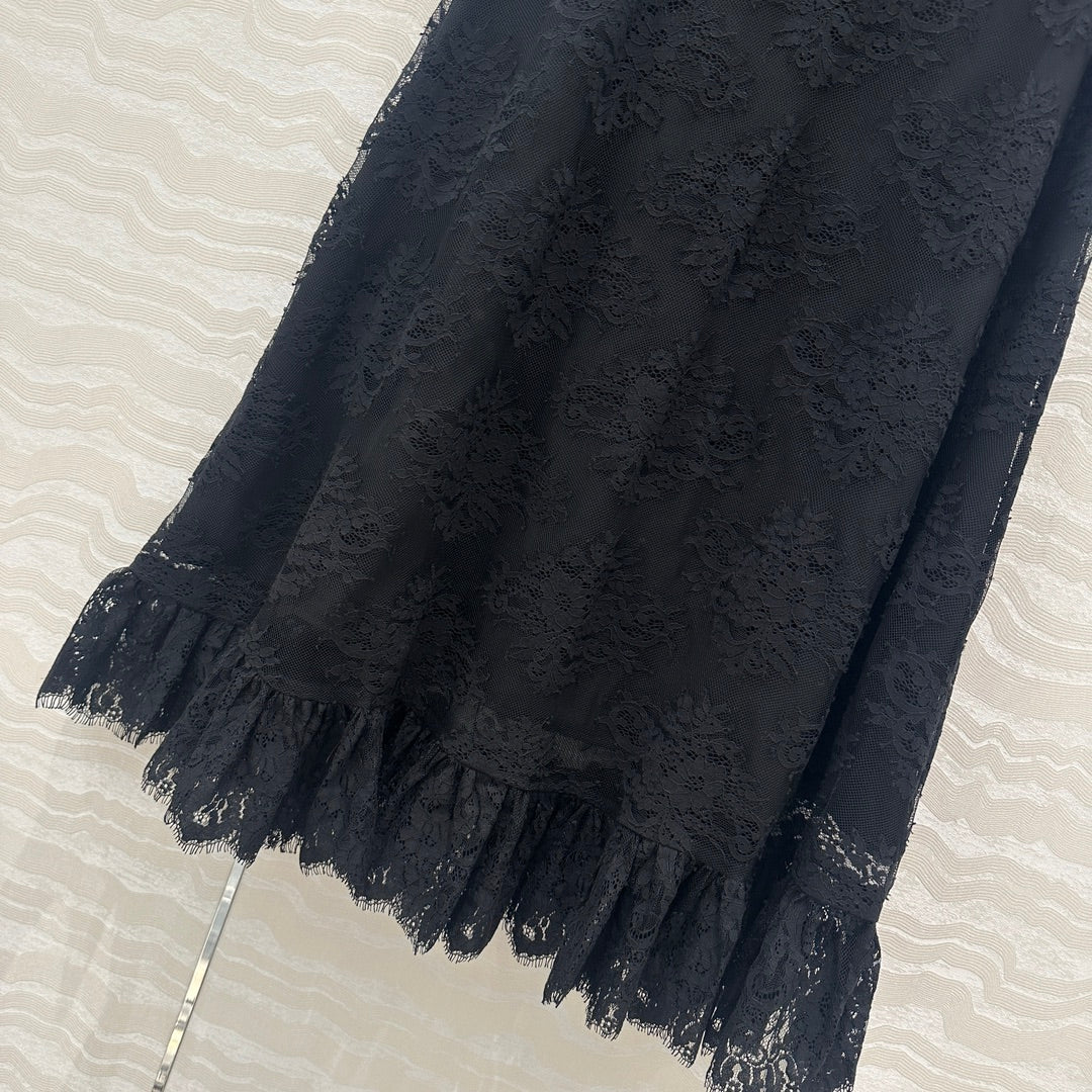 CD Lace Long Skirt Black Polyester