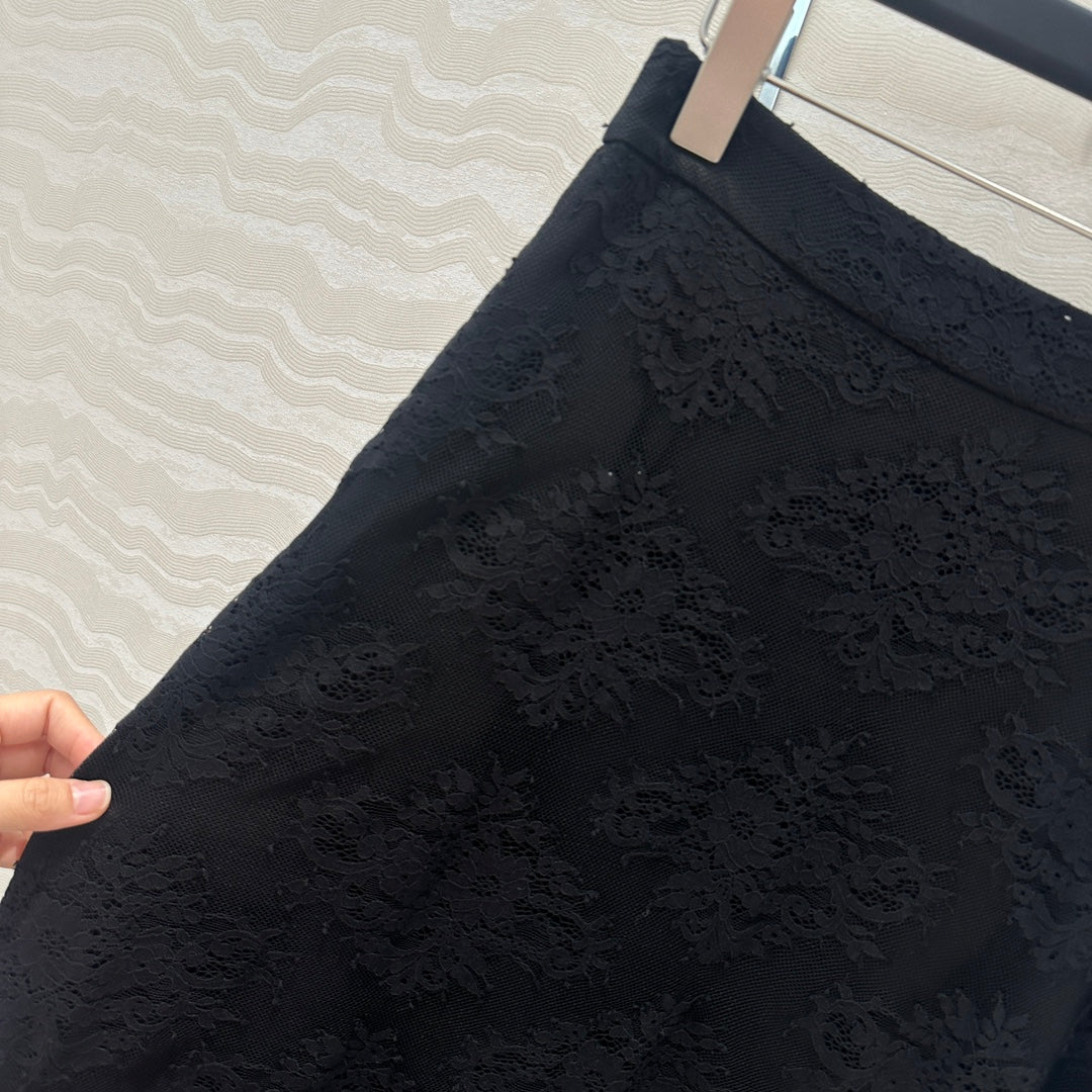 CD Lace Long Skirt Black Polyester