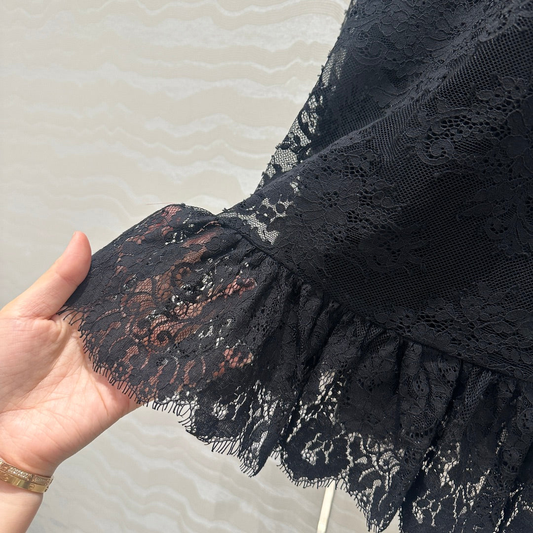 CD Lace Long Skirt Black Polyester