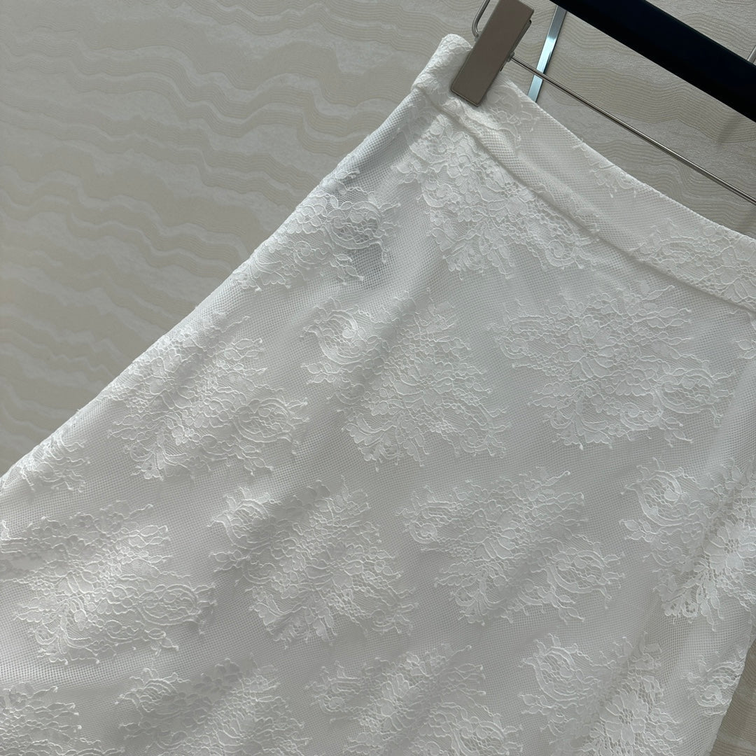 CD Lace Long Skirt White Polyester