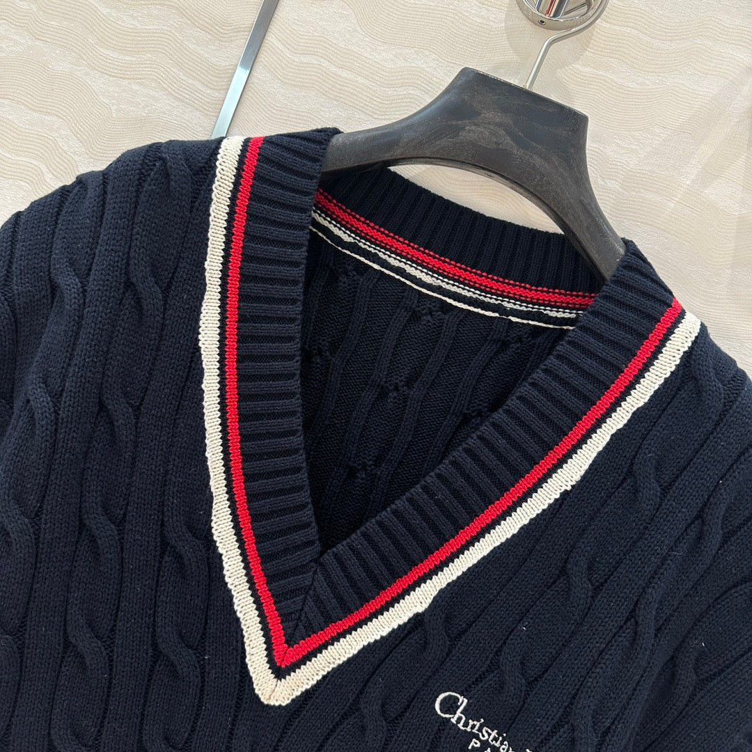 CD Knitted Vest Navy Blue Cotton