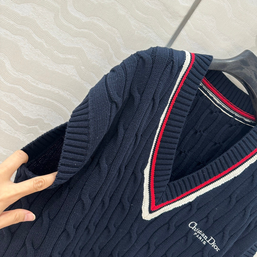 CD Knitted Vest Navy Blue Cotton