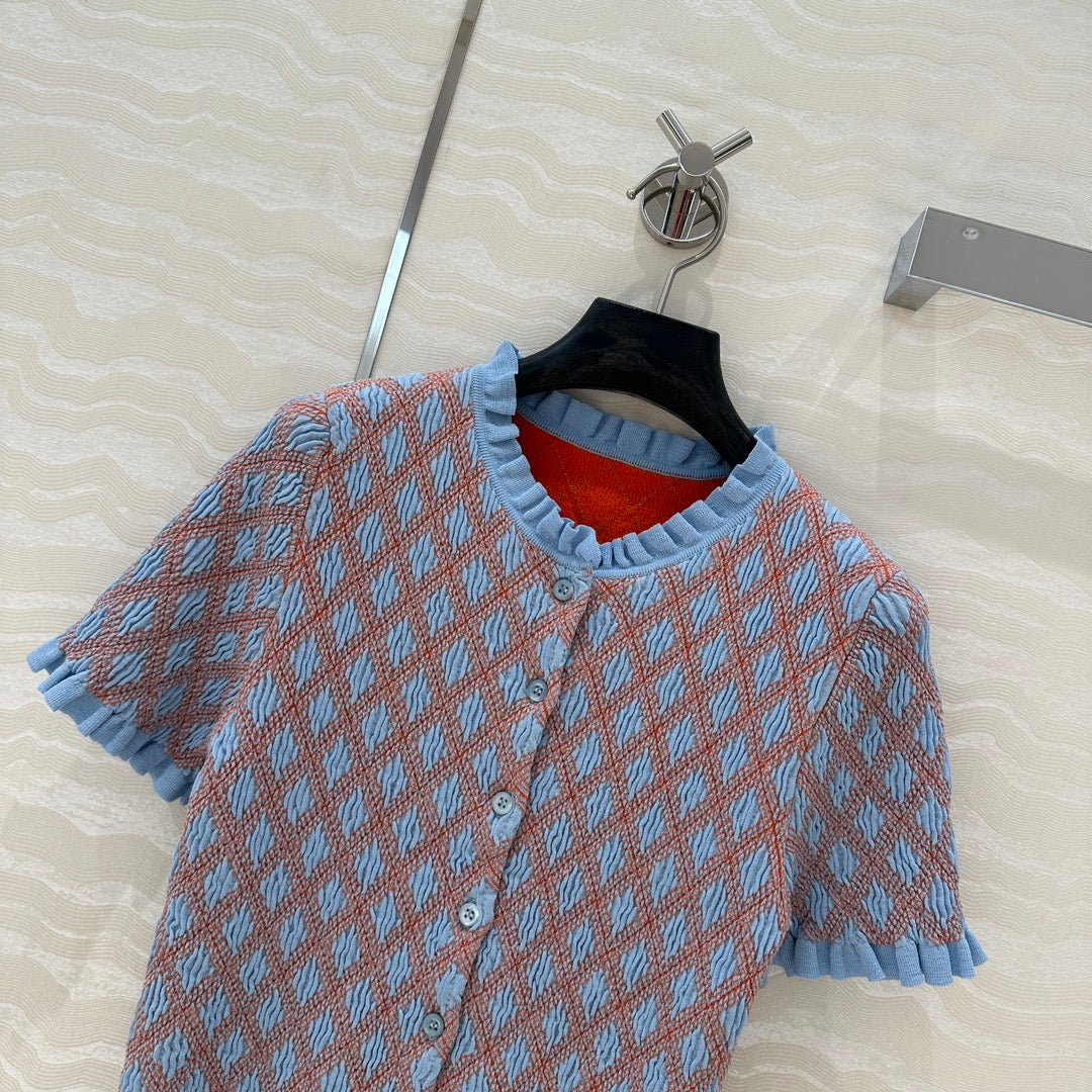 Prada Short-sleeved Shirt Blue mix Orange Cotton Poliamide