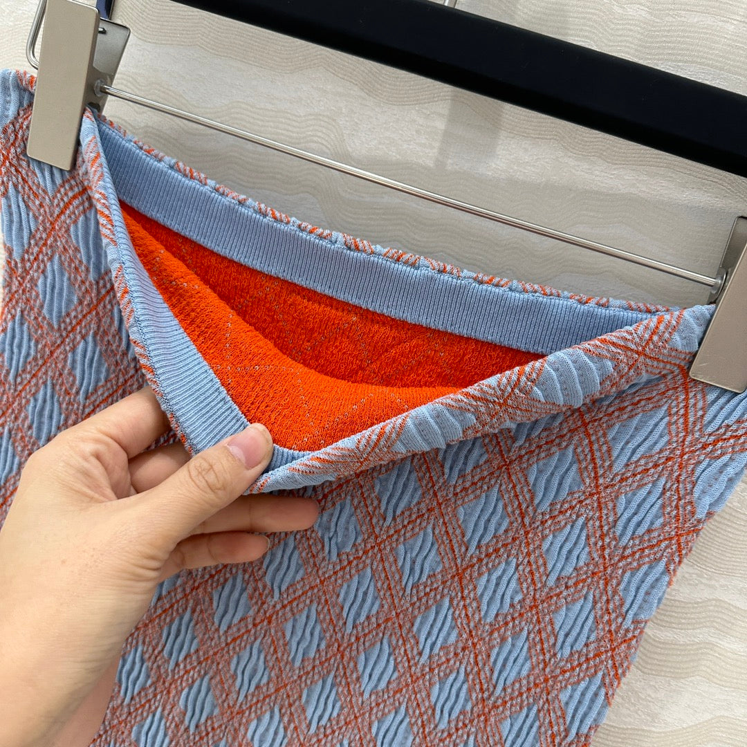 Prada Long Skirt Blue mix Orange Cotton Poliamide