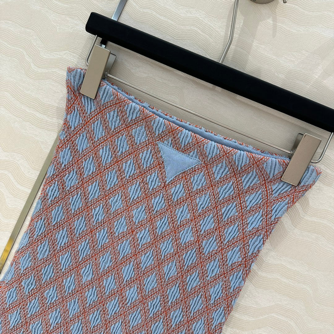 Prada Long Skirt Blue mix Orange Cotton Poliamide