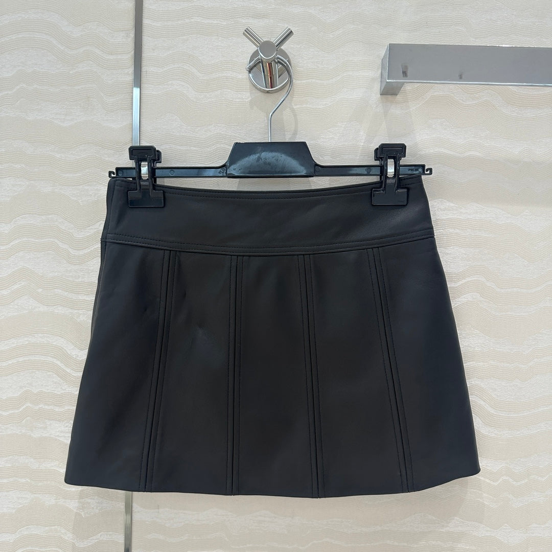 Celine Arc de Triomphe Metal Buckle skirt Black Lambskin