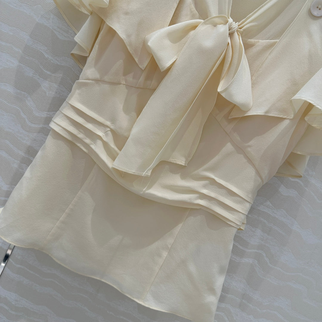 Prada Lace Sleeve Shirt Beige Polyester