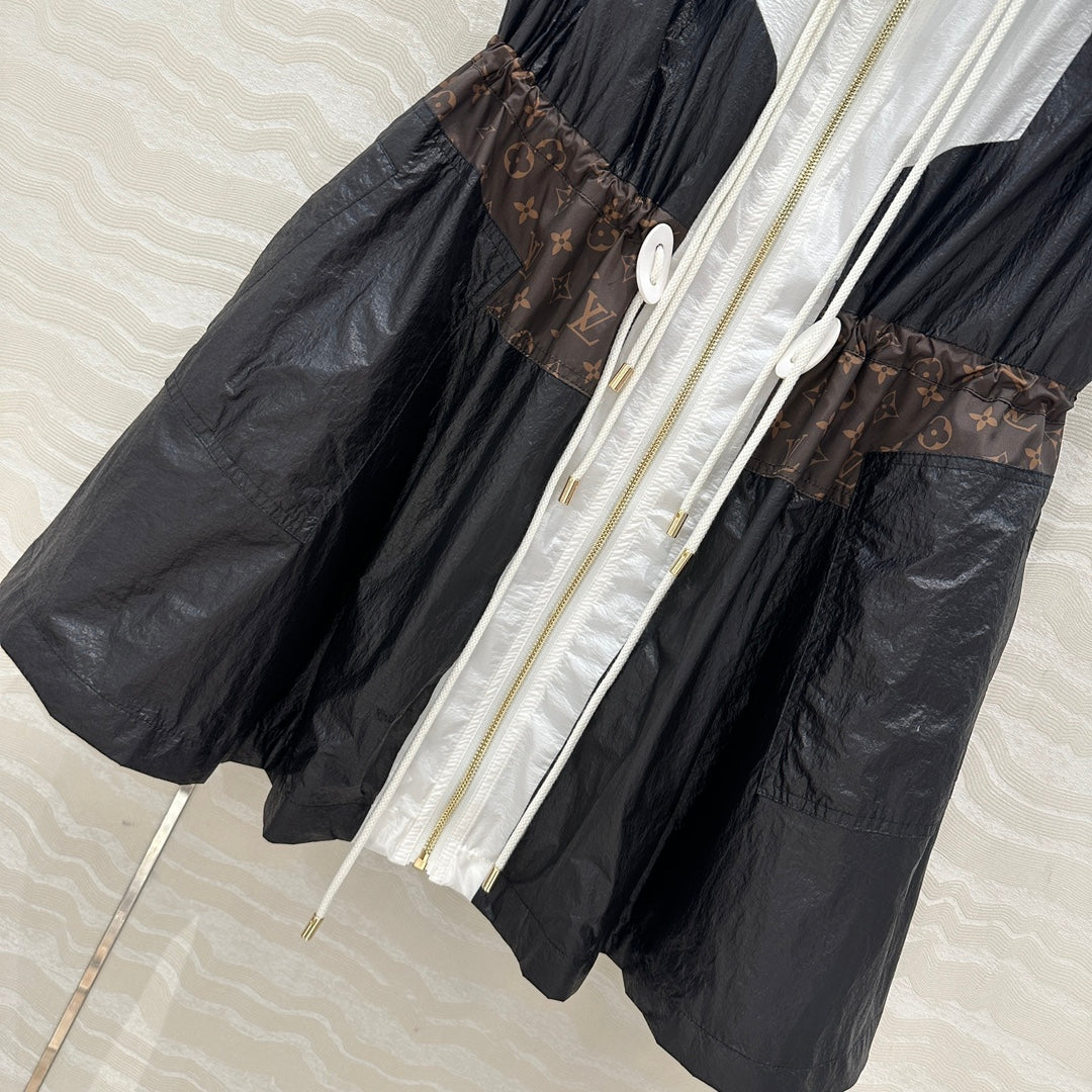 LV Classic Monogram patchwork Contrast Design Dress Black White Polyester