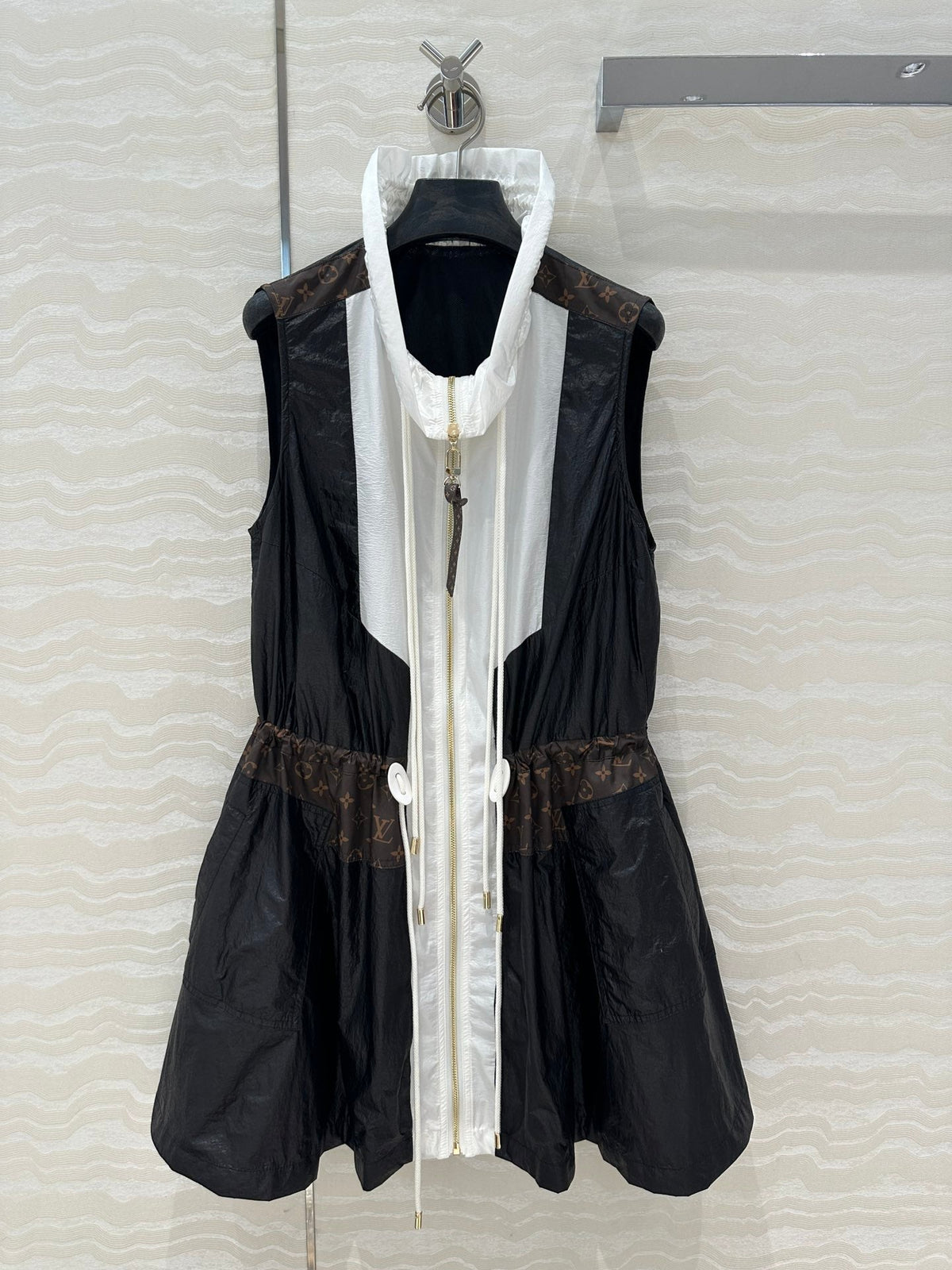 LV Classic Monogram patchwork Contrast Design Dress Black White Polyester