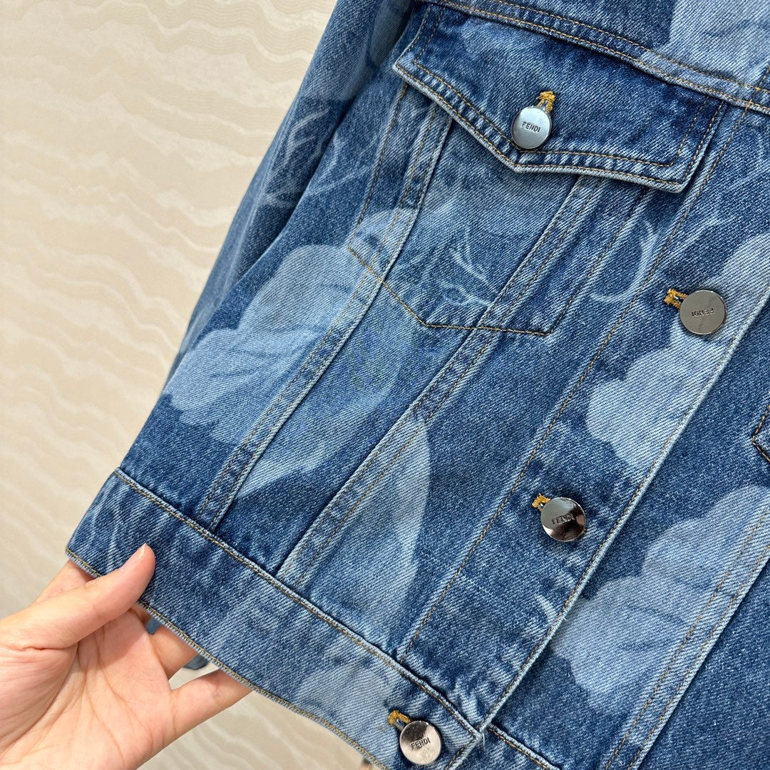 Fendi Flower Denim Jacket  Blue cotton
