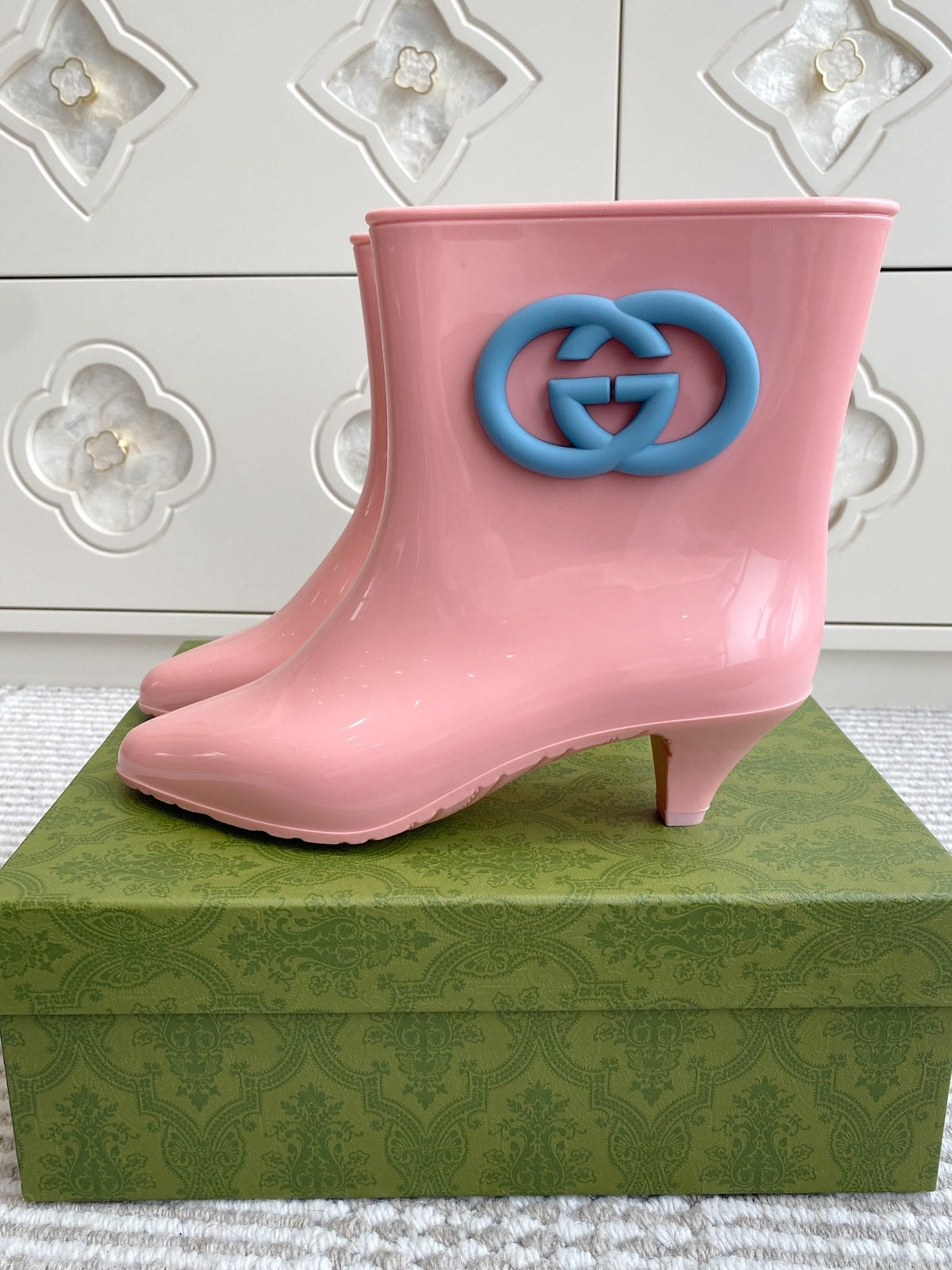 GC Women's Ankle With Interlocking G Boot Pink Rubber 291028