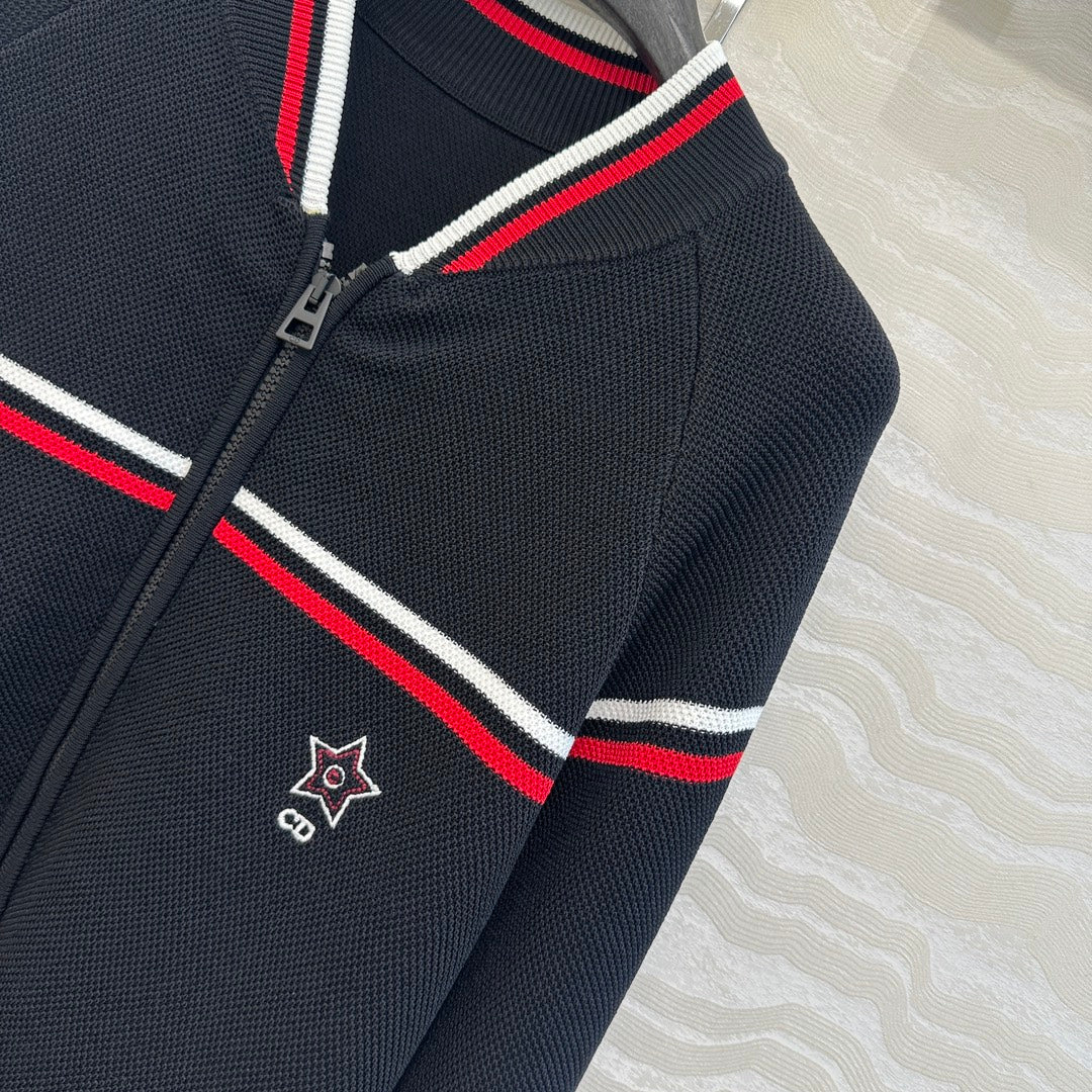 CD Knitted Zipper Jacket Black Rayon Polyester